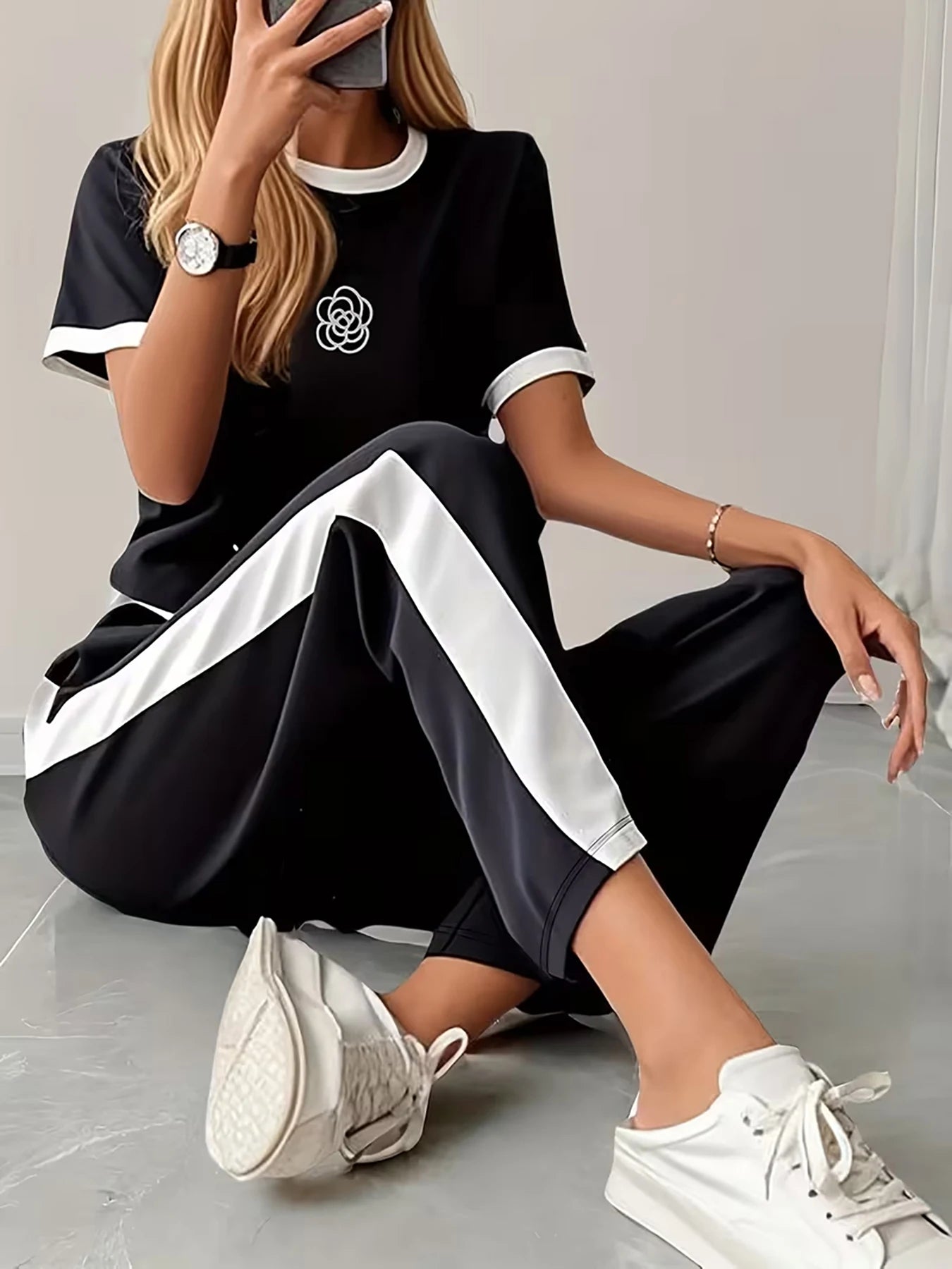 Coordinato Casual Stampa Bicolore Donna