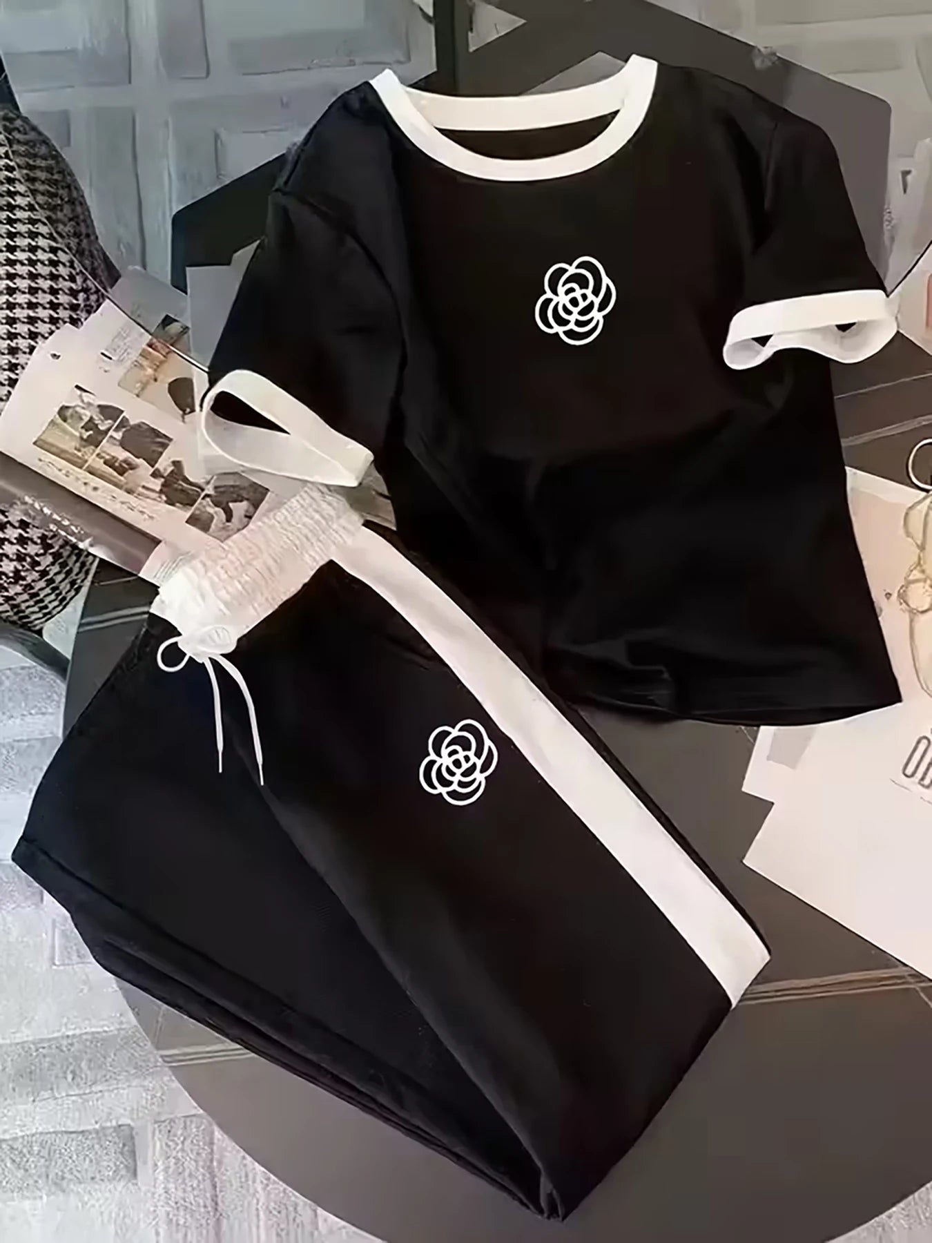 Coordinato Casual Stampa Bicolore Donna