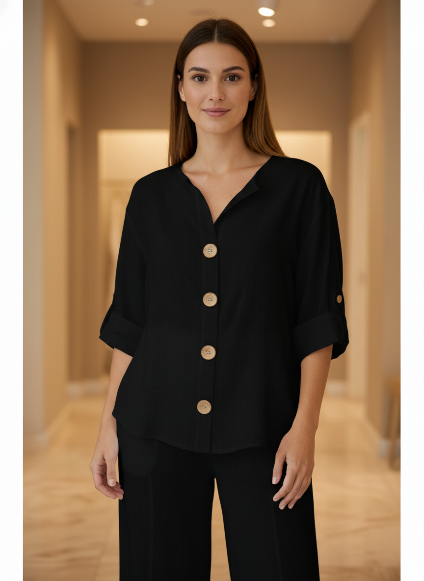 Camicia Donna in Cotone e Lino con Bottoni a vista