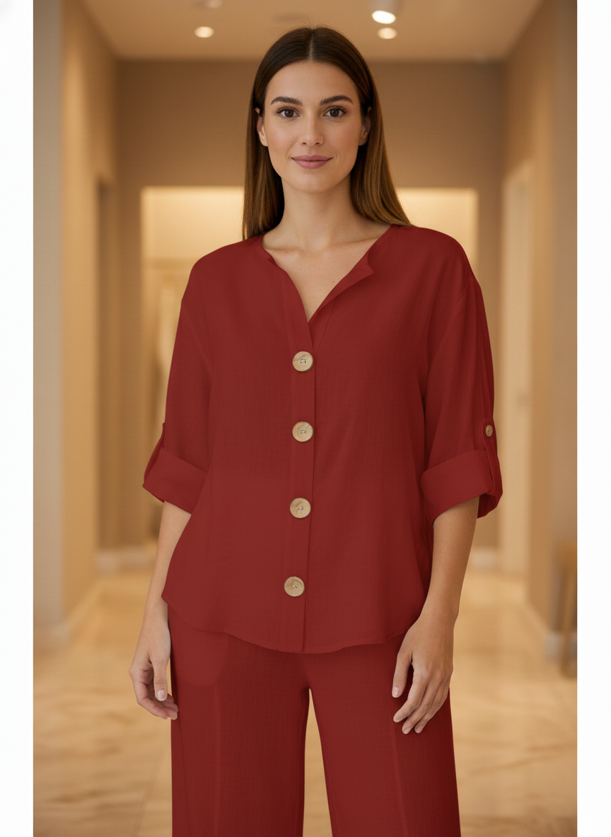 Camicia Donna in Cotone e Lino con Bottoni a vista